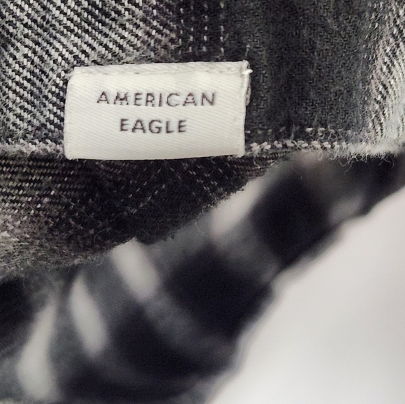 American Eagle Button-Up Shirt Mens Size XL Black/White Plaid Long Sleeve Cotton - Picture 6 of 7